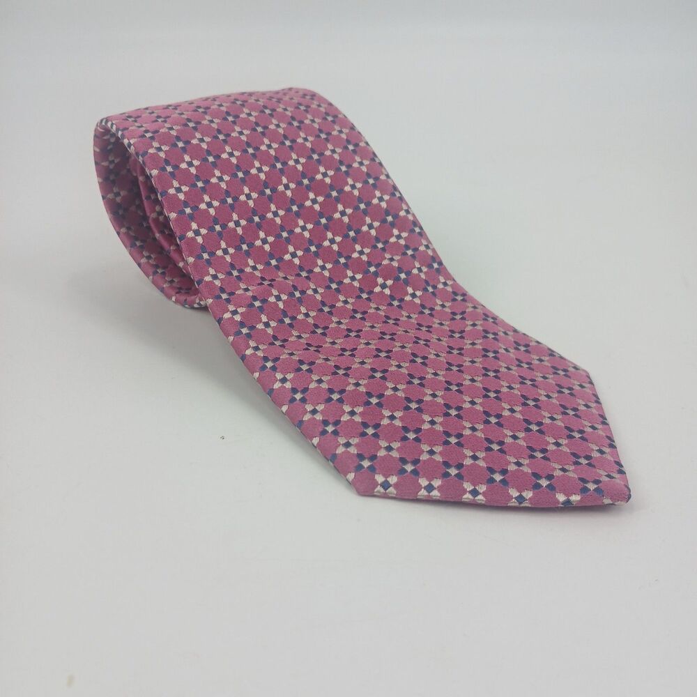 HUGO BOSS Diamond Geometric Silk Tie Mens OS Pink Blue Luxury Designer Formal
